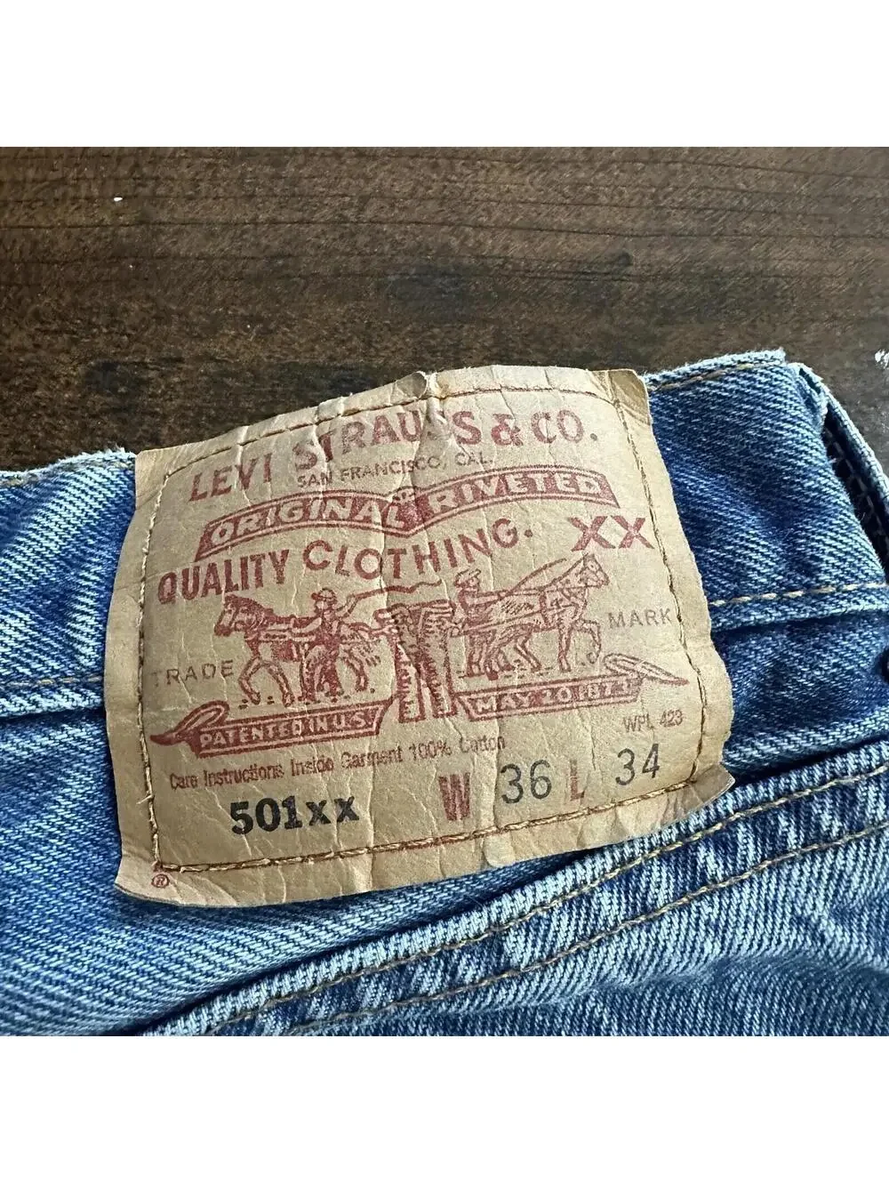 Levis 501 Vintage 90s Straight Leg XX Capri Jeans 36x34 Light Wash Act 32x25